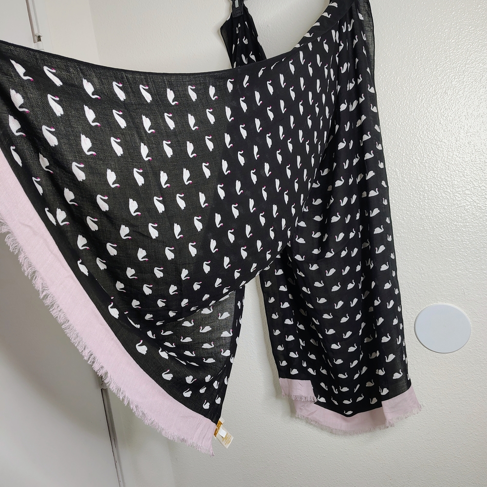 Kate Spade Black and White Swan Pattern Scarf - Picture 8 of 11